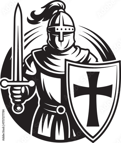 Crusader Knight Templar Sword Shield Shape Black Silhouette
