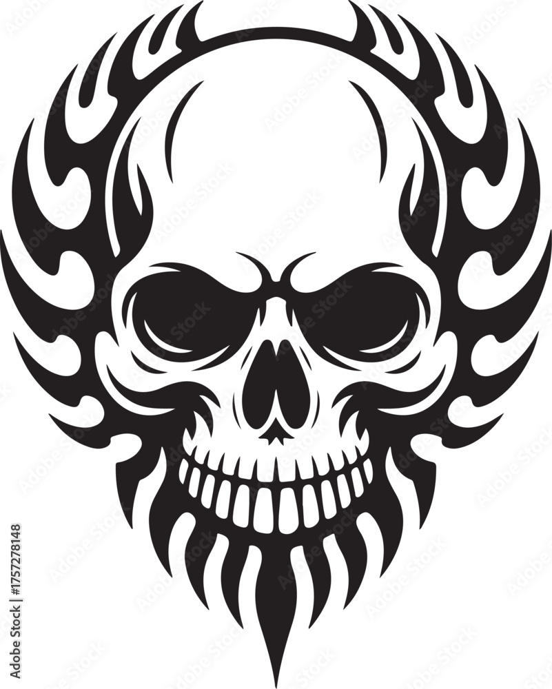 Obraz premium Tribal Skull Tattoo Style Black Shape on Checkered Surface