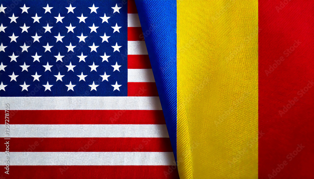 Fototapeta premium アメリカの国旗とルーマニアの国旗(USA Flag & Romania flag.) 