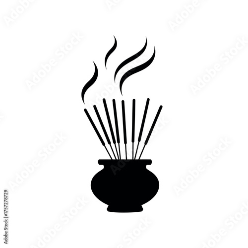 black incense sticks burning in pot clip art preview