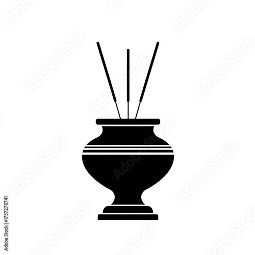 Incense Sticks in a Pot Silhouette Icon.