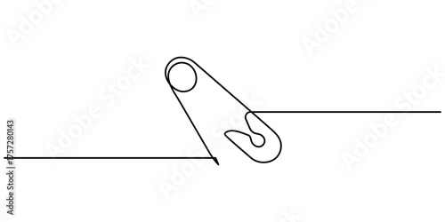 Safety pin continuous one line art drawing of outline vector illustration. Single line art safety pin. Editable stroke
