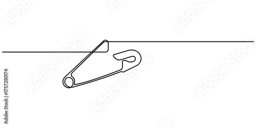 Safety pin continuous one line art drawing of outline vector illustration. Single line art safety pin. Editable stroke