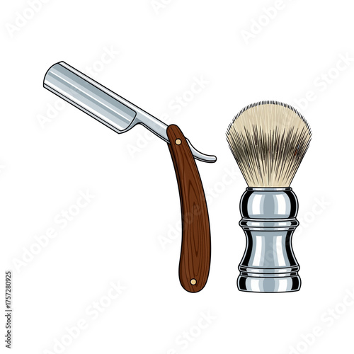 Classic shaving tools straight razor and shaving brush.