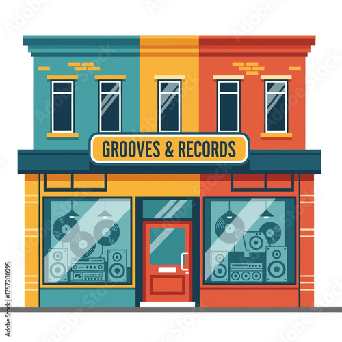 Grooves and Records Storefront - A Colorful Vinyl Shop Illustration.