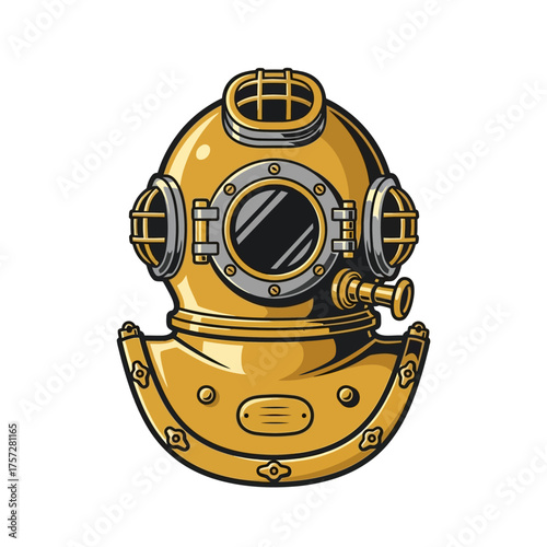 Vintage diving helmet illustration isolated on white background.