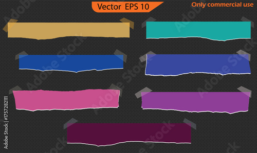 Set of vector frames. Set of grunge banners.  Torn note paper page. Ripped note notebook grainy paper strips stuck. EPS 10	