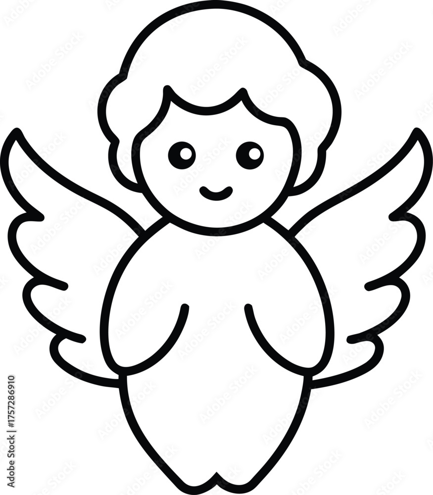 Obraz premium baby angel with wings simple line drawing illustration on transparent background