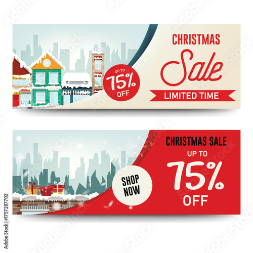 Christmas sale banner template design. Vector illustration
