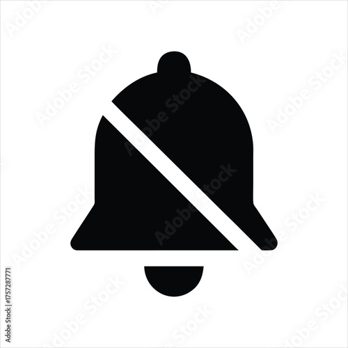 A silhouette of a muted notification bell icon, a simple black symbol, represents silent alerts or do not disturb mode, an essential digital interface element for apps and websites.