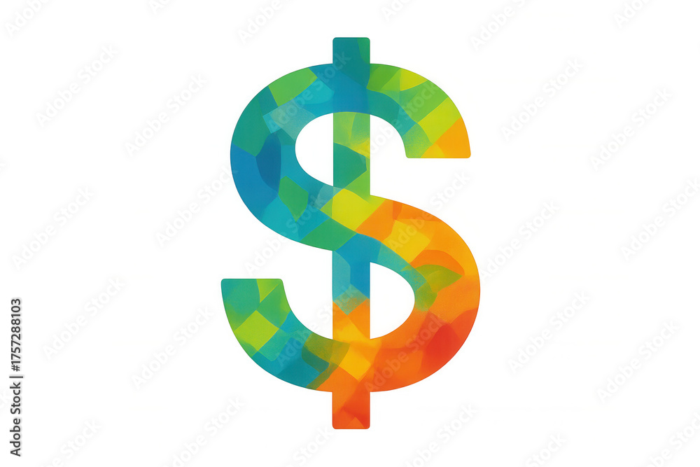 Fototapeta premium Dollar sign with colorful abstract low poly texture representing finance, currency, economy, future, innovation, and global business concepts