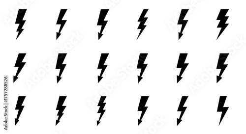 Set of Black Lightning Bolt Icons