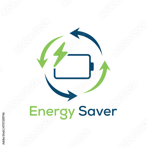 Energy saver symbol. Logo Energy icon with lightning and circle arrow. Eco friendly, environmentally. Eco icon. Vector illustration.