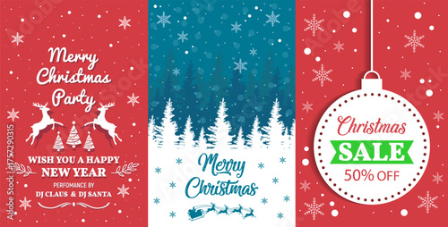 Merry Christmas vector poster set, happy new year banner, christmas background, xmas party, vector illustration