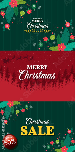 Merry Christmas vector poster set, happy new year banner, christmas background, xmas party, vector illustration
