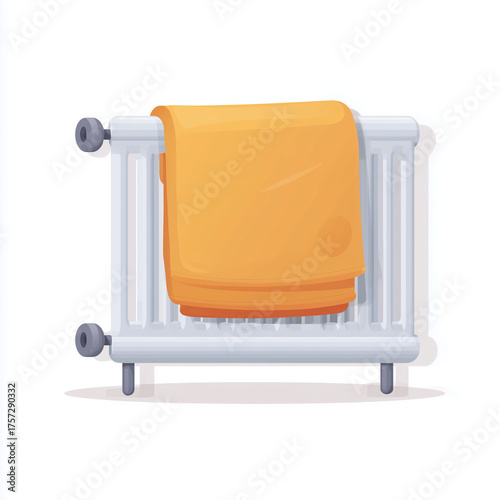 Cozy bath towel on radiator, flat style