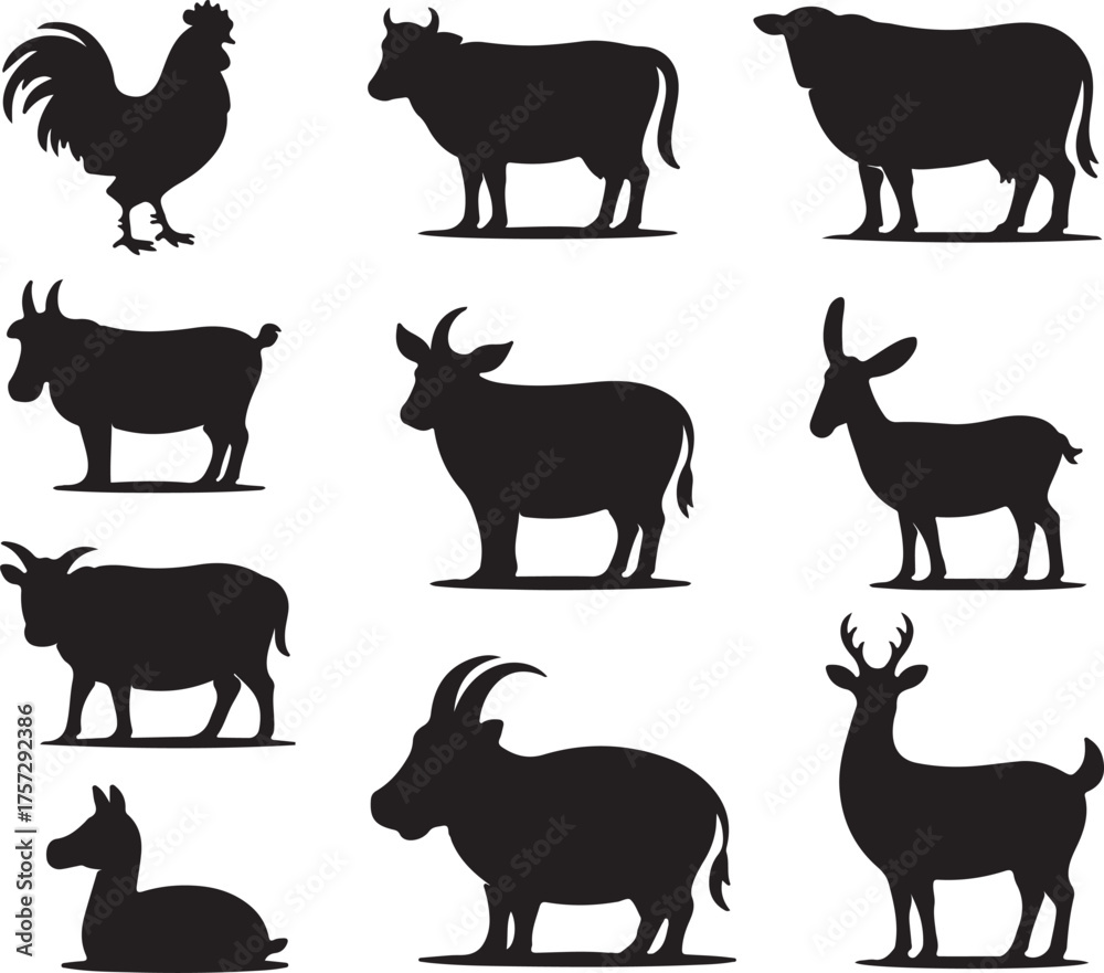 Obraz premium Farm Animal Silhouettes Vector Graphic Collection