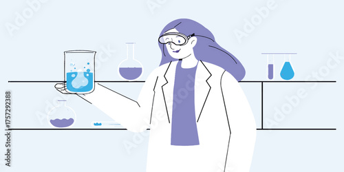 Female Scientist Conducting Research and Chemical Experiments in a Modern Laboratory