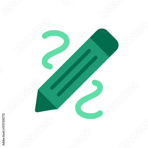 Green pencil drawing abstract lines minimalist vector icon