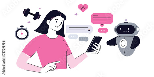 AI-powered health and fitness app Woman engages with a digital assistant for wellness management