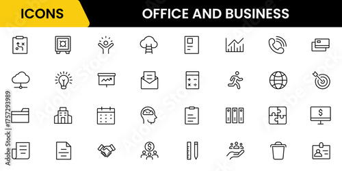 Office and Business line icons collection. Big UI icon set in a flat design. Thin outline icons pack. Vector illustration