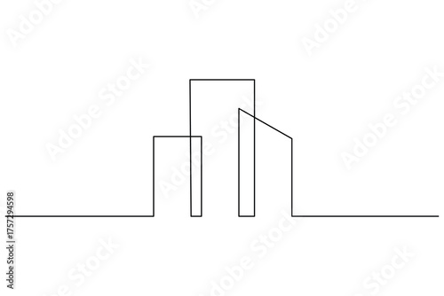 Office building single line art minimalist outline drawing isolated on white background