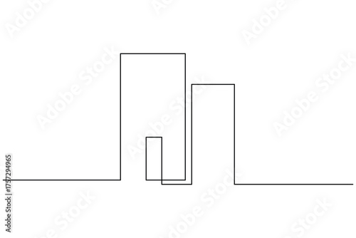Office building single line art minimalist outline drawing isolated on white background