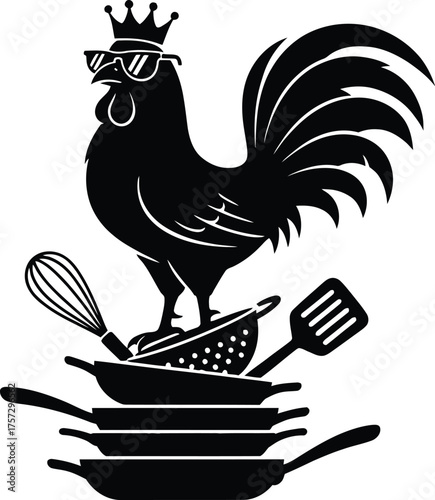 Bold Black Silhouette: Cool chicken with swag silhouette isolated on transparent background