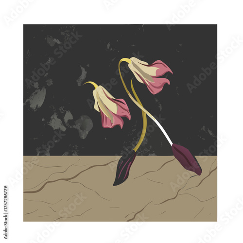 Illustration of wilting tulips in a melancholic aesthetic