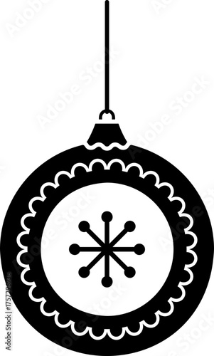 Vintage style snowflake pattern ornament silhouette vector.
Hanging Christmas ornament icon.
Transparent background. SVG.
