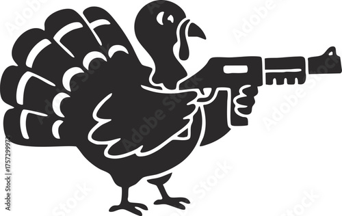Funny Thanksgiving Turkey bird cartoon character with gun