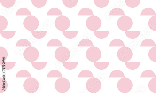 Elegant seamless geometric pattern featuring soft pink circles and semi-circles, creating a modern and minimalist abstract background for design and textile projects