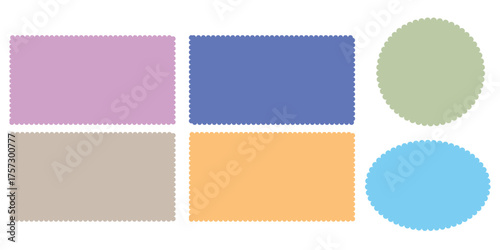 Zig zag Wavy Edge Rectangle, Oval, Circle Stickers Set. Vector Jagged Geometric Shapes. Abstract Elements for Frame, Stamp, Template, Promo Design, Web Design and Social Media 