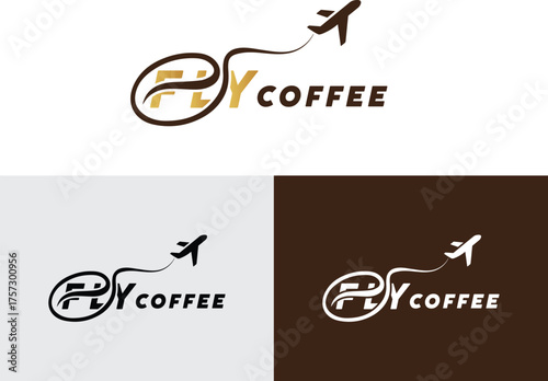 Simple Coffee Travel Logo. Coffee Bean and Airplane Icon Graphic. Coffee Shop Logo Design Template. minimal logo
