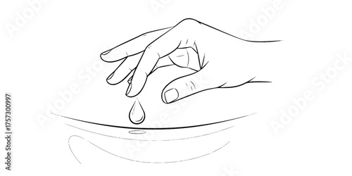 Hand Applying Serum Cream Drop to Facial Skin Flat Vector Graphic