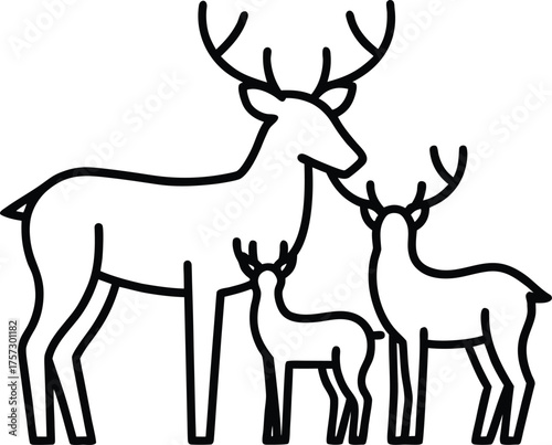 deer family in forest minimal outline illustration on transparent background