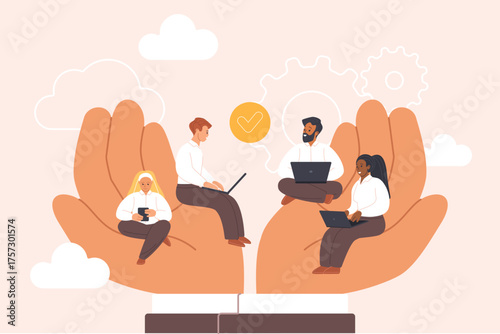 Cuadro en lienzo Corporate support and care for employees, wellbeing and professional career growth, employment strategy