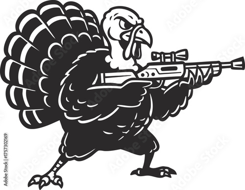 Funny Thanksgiving Turkey bird cartoon character with gun