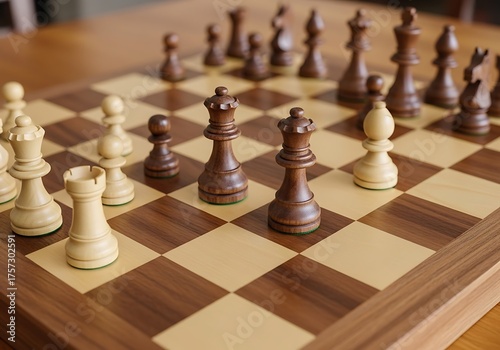 Chessboard with Pieces Mid-Game Strategy | Wood Board Game for Strategic Thinking, Education, and Competition