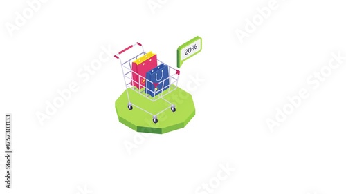shopping cart filled with products for online checkout Animation MP4 File