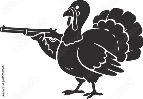 Funny Thanksgiving Turkey bird cartoon character with gun