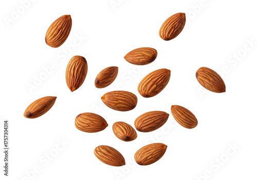 Wallpaper Mural Scattered Fresh Whole Almonds Isolated on White - Healthy, Natural, Raw Nuts for Snack & Ingredient Torontodigital.ca
