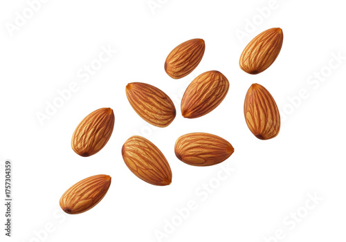 Wallpaper Mural Natural Whole Almonds Scattered and Isolated on Pure White Background. Fresh, Raw, and Healthy Food Ingredient for Snacking or Cooking. Torontodigital.ca