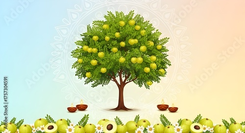 Amla Tree and Fruit Illustration for Amla Navami Festival Banner