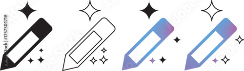 
AI writing or smart edit icon set. editing pen sparkle stars symbol. pencil compose symbol with sparkle stars. Artificial intelligence, intelligent content creation, seo, writing, or smart tools. Vec