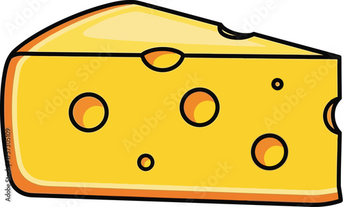 Cartoon cheese wedge with holes on a light blue background in a simple illustration style perfect for children's books and food packaging