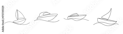 Four distinct sketches of a boat in various stages of its journey across water or sand