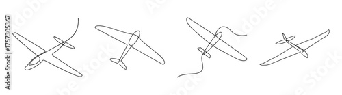 Dynamic pencil sketch series capturing glider flight in various mid-air poses and angles