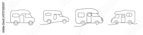 Collection of motorhome camper van designs side views line art styles for rv enthusiasts