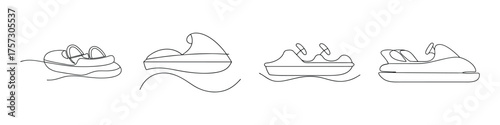 Collection of four detailed sketches of pedal boats and watercraft for aquatic recreation